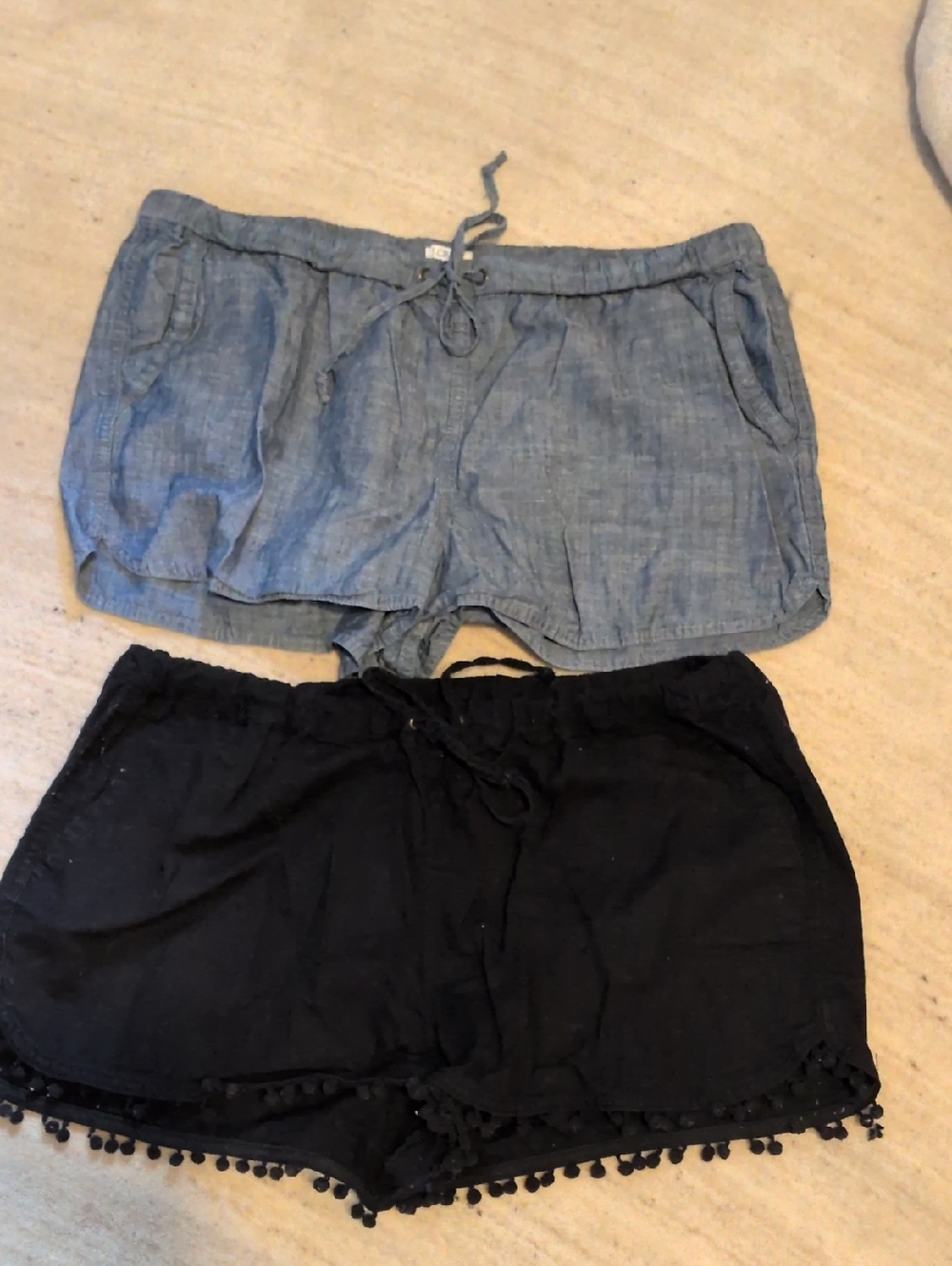 Set Of 2 JCrew Drawstring Lightweight Pull On Shorts Chambray Large Linen Cotton